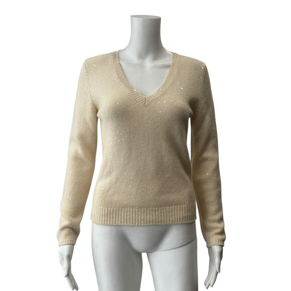 Brunello Cucinelli Ivory Sequin Cashmere Sweater size Small - Picture 1 of 8